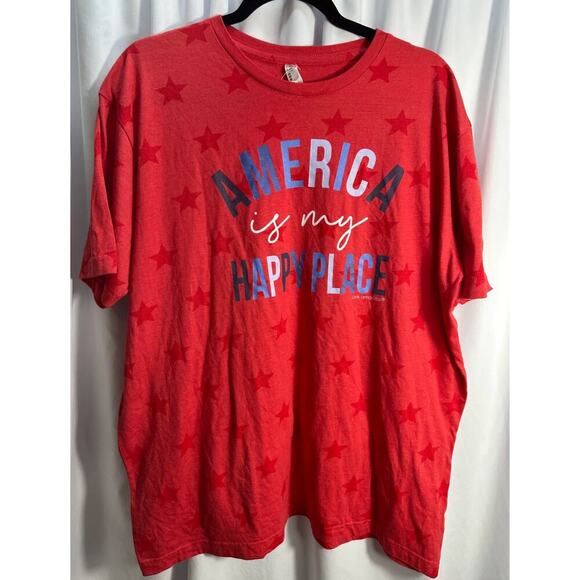 Code Five Tops - Code Five "America Is My Happy Place" Red Stars T-Shirt XL